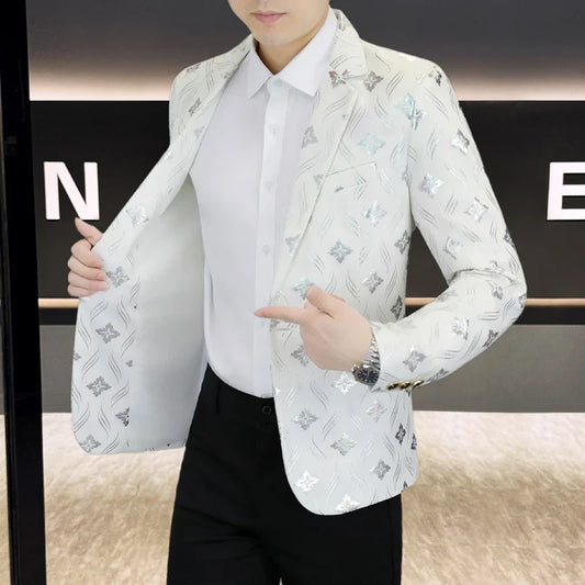 2025 Autumn Winter Fashion Printed Suit Jacket for Men Slim Fit Casual Men Blazers Streetwear Social Business Wedding Dress Coat