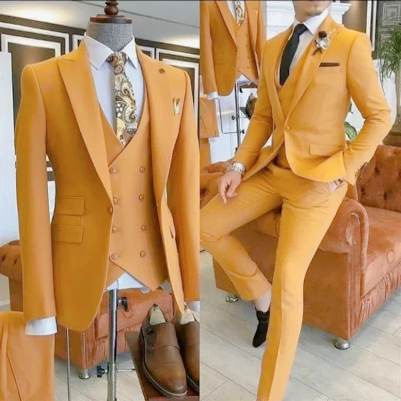 Formal Green Men's 3 Piece Suits Slim Fit Groomsmen Tuxedos Formal Wedding/Business Men Suits Jacket+Vest+Trousers for Party