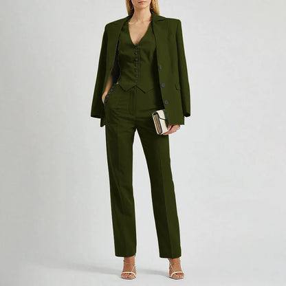 Slate Green Women's Suit Customized Elegant Single-breasted Peaked Lapel Three Pieces (Jacket+Pants+Vest) Office Lady Set