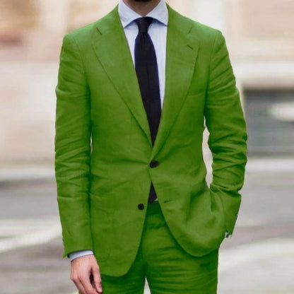 Casual Linen Men's Suits for Summer Beach Wedding 2 Pieces Italian Blazer Set Jacket Pants Bespoke Groom Tuxedos Male suit