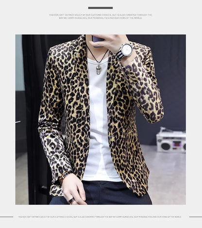 Blazer New Men's Fashion Business Gentleman Wedding British Style Banquet Leopard Print Luxe Handsome Outdoor Casual Blazer