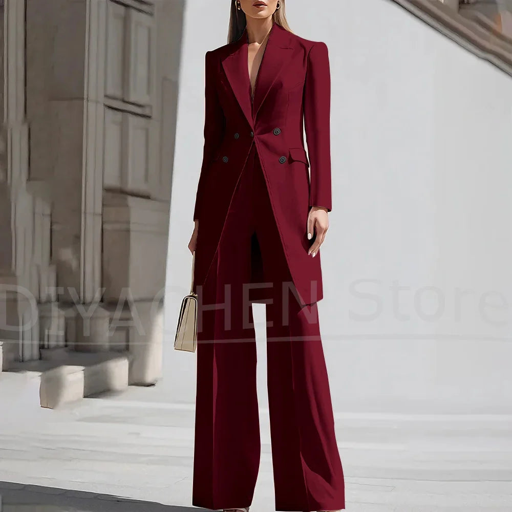 Luxury Women Pants Sets 2 Piece Chic Peak Lapel Double Breasted Outfit Fashion Elegant Daily Casual Party Office Lady Suits