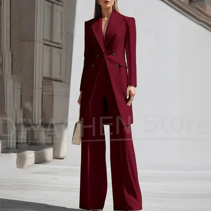 Luxury Women Pants Sets 2 Piece Chic Peak Lapel Double Breasted Outfit Fashion Elegant Daily Casual Party Office Lady Suits