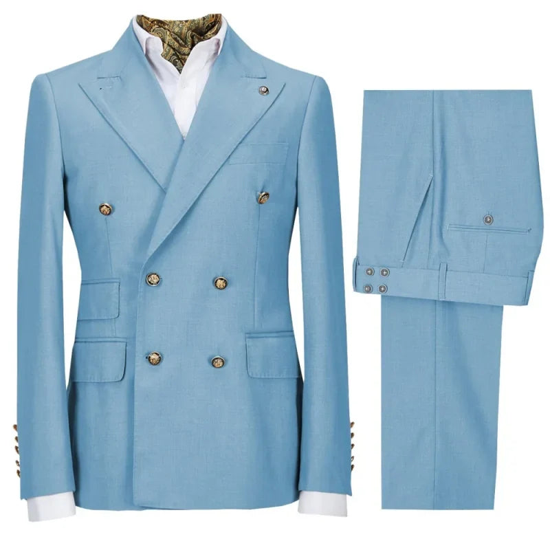 Men Suit 2 Pieces Gray Double Button Solid With Lapel For Wedding Banquet Birthday Party Business Work Set Jacket With Pants