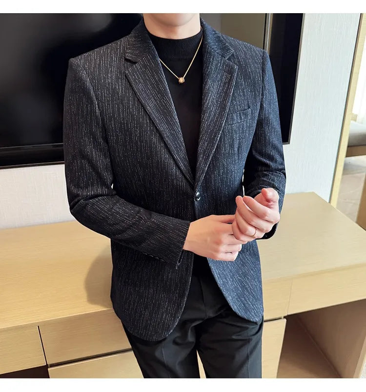 New Fashion Meteor Striped Suit Jacket High Quality Men's Slim Fit Business Formal Social Prom Party Casual Tuxedos 5XL-M