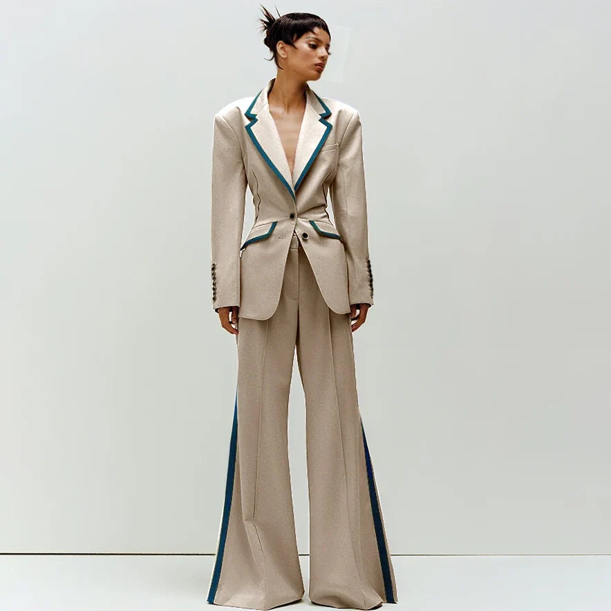 Women's Suit Slim Fit Two Piece(Blazer+Flare Trousers) Pants Set Professional Business Workwear Daily Outfit Suits for Ladies