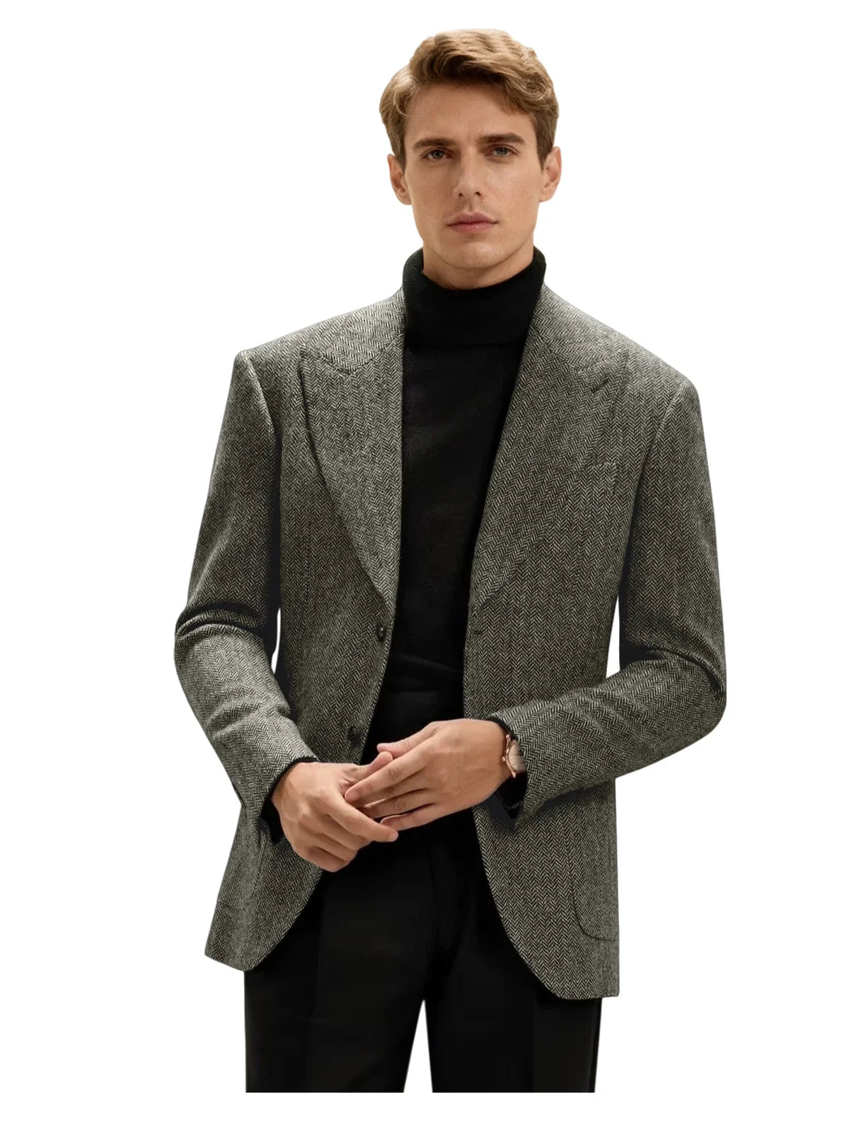 Classic Italian Men's Suit Jacket, Single Breasted, Autumn Winter Retro Warm Suit Men Herringbone Business Casual Men's Clothing