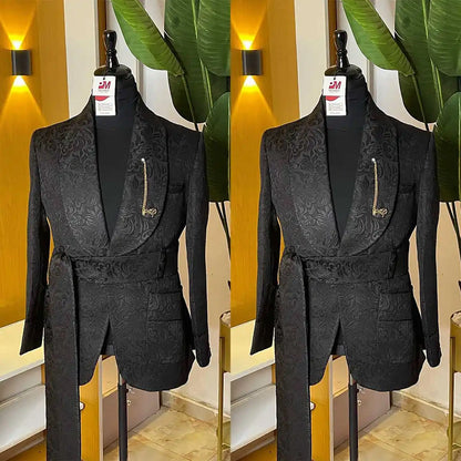 Patterned Men's Suit 2 Pieces Blazer Pants Shawl Collar Single Breasted Buckle Casual Work Wear Wedding Prom Costume Customized