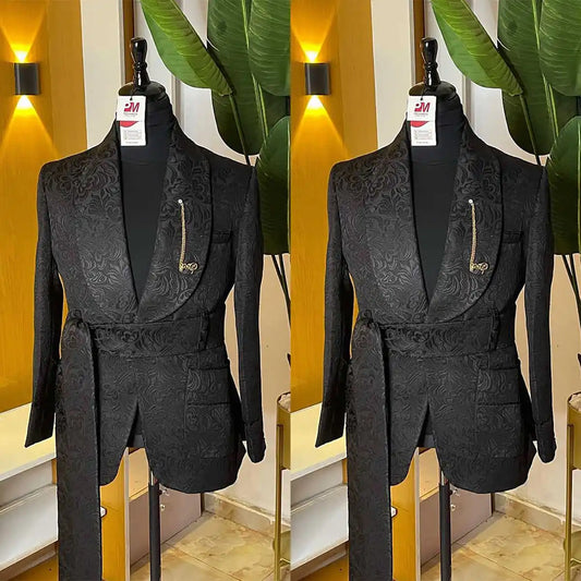 Patterned Men's Suit 2 Pieces Blazer Pants Shawl Collar Single Breasted Buckle Casual Work Wear Wedding Prom Costume Customized