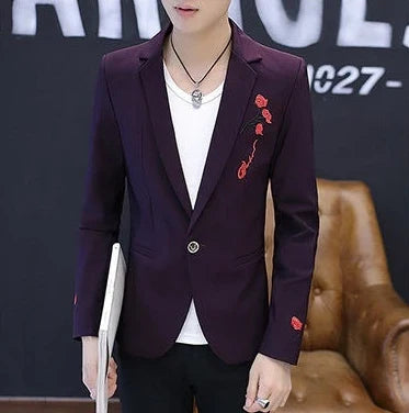 Men's Blazer Single Breasted Slim Fit Suit Jacket Korean Style Casual