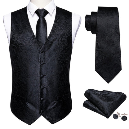 Men's Jacquard Floral V-Neck Suit Vest & Matching Tie Set, Formal Fit Waistcoat for Wedding, Prom, Business Party