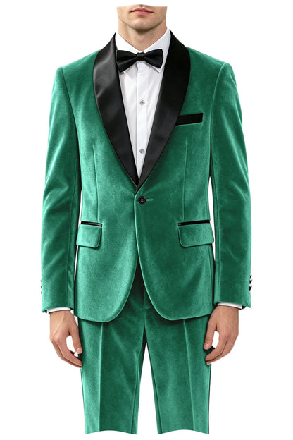 Men's Velvet 2-Piece Tuxedo Suit Satin Shawl Lapel Slim Fit Blazer & Pants for Wedding, Prom & Banquet