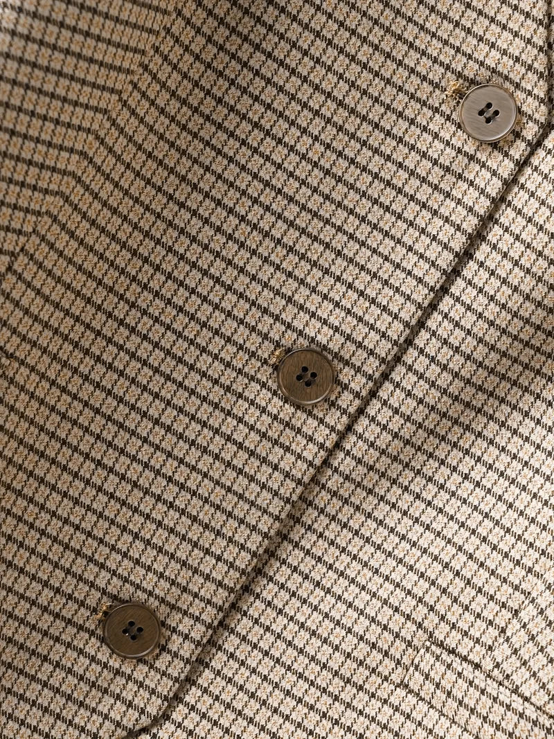Vintage Women's Checkered Tank Top with Elegant V-neck Buttons Is Designed for Folding Daily Commute and Office Casual Wear