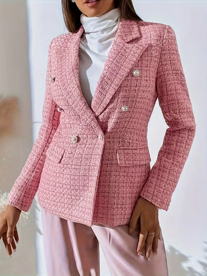 New Plaid Print Double-Breasted Suit Jacket Workwear Stylish Checkered Patterned Formal Outerwear for Professional Settings