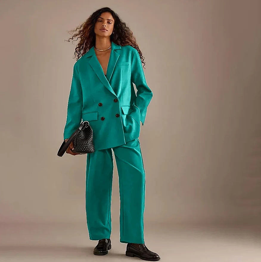 Leisure Brown Double Breasted Women Pants Set High-end Female Two Pieces(Jacket+Trousers)أطقم بناطيل
