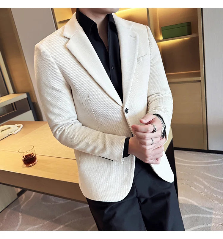 2025 Autumn Winter Velvet Suit Jacket Men Casual Business Blazers Wedding Groom Social Banquet Party Formal Blazer Men Clothing