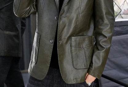Men's Faux Leather Blazer Jacket Autumn Winter Warm Fleece Lined Casual Versatile Outerwear