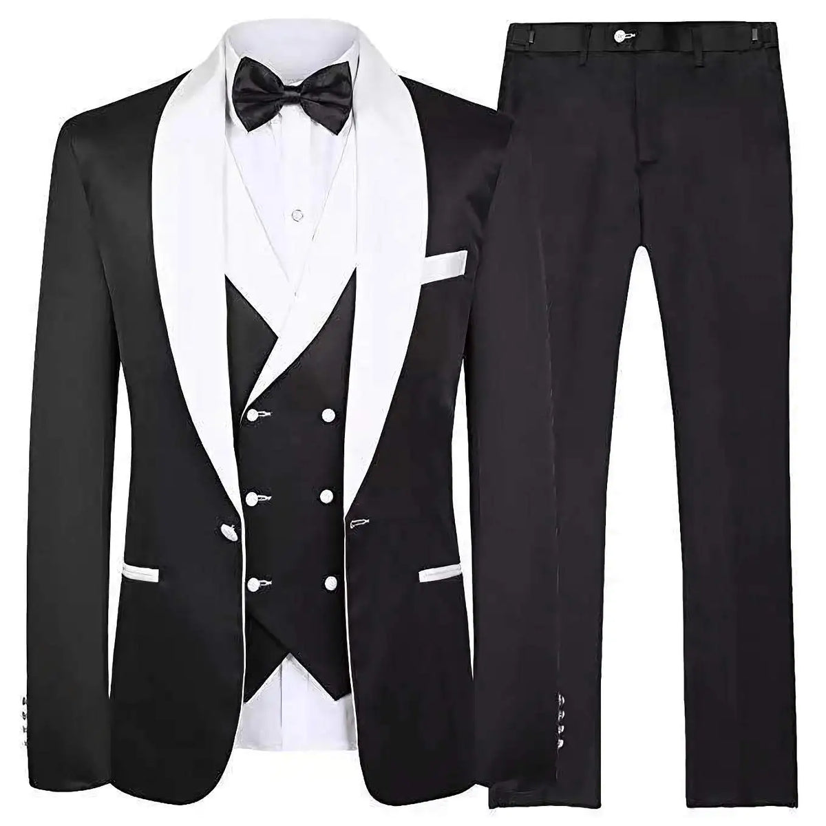Men's Suit Navy Blue Groom Tuxedos White Shawl Lapel Men Suits with Pants Wedding Business Suit 3 Piece