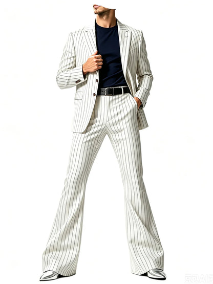 Men's Suit 2-Piece Slim Fit Pinstripe Blazer & High Waist Flared Pants for Business Casual and Formal Occasions