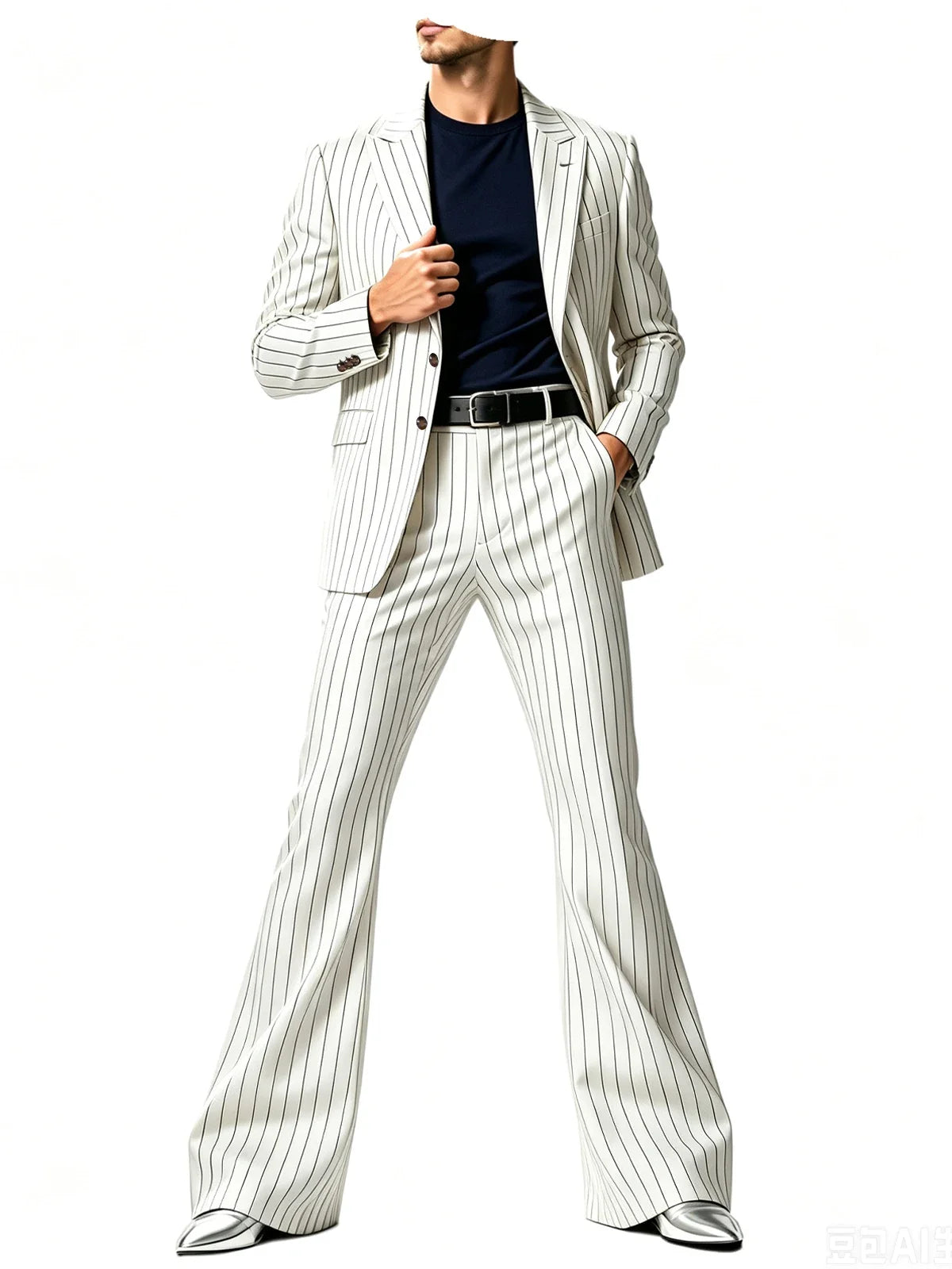 Men's Suit 2-Piece Slim Fit Pinstripe Blazer & High Waist Flared Pants for Business Casual and Formal Occasions