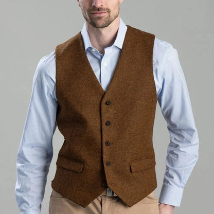 Men's Herringbone Vest Single Breasted Waistcoat for Weddings and Formal Occasions