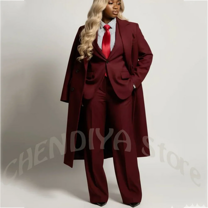 New Elegant Women Blazer Solid Color Long Sleeve Peak Lapel Business Women's Suit Office Wear Formal Casual Outwear 3 Piece