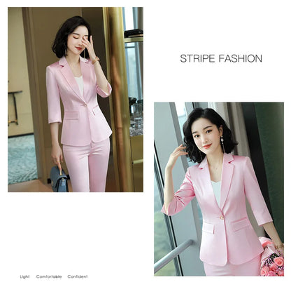 High-end Premium Women's Blazer Pant Two Piece Office Suit 2022 Spring New Elegant Temperament Female Jacket Casual Ninth Pants