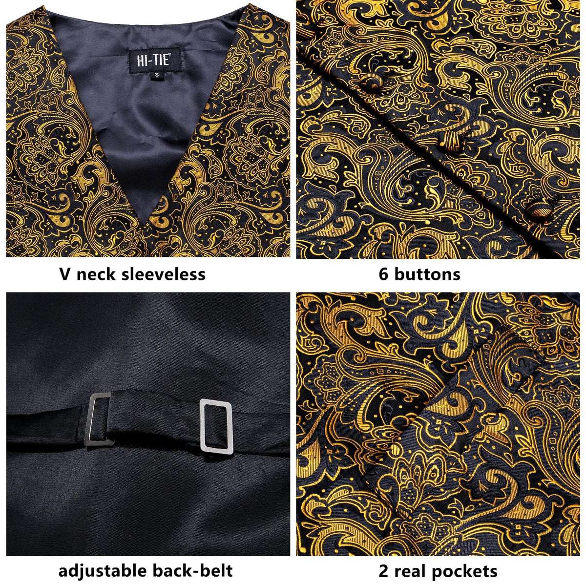 Men's Jacquard Floral Suit Vest Set with Tie Hanky Cufflinks for Wedding & Business