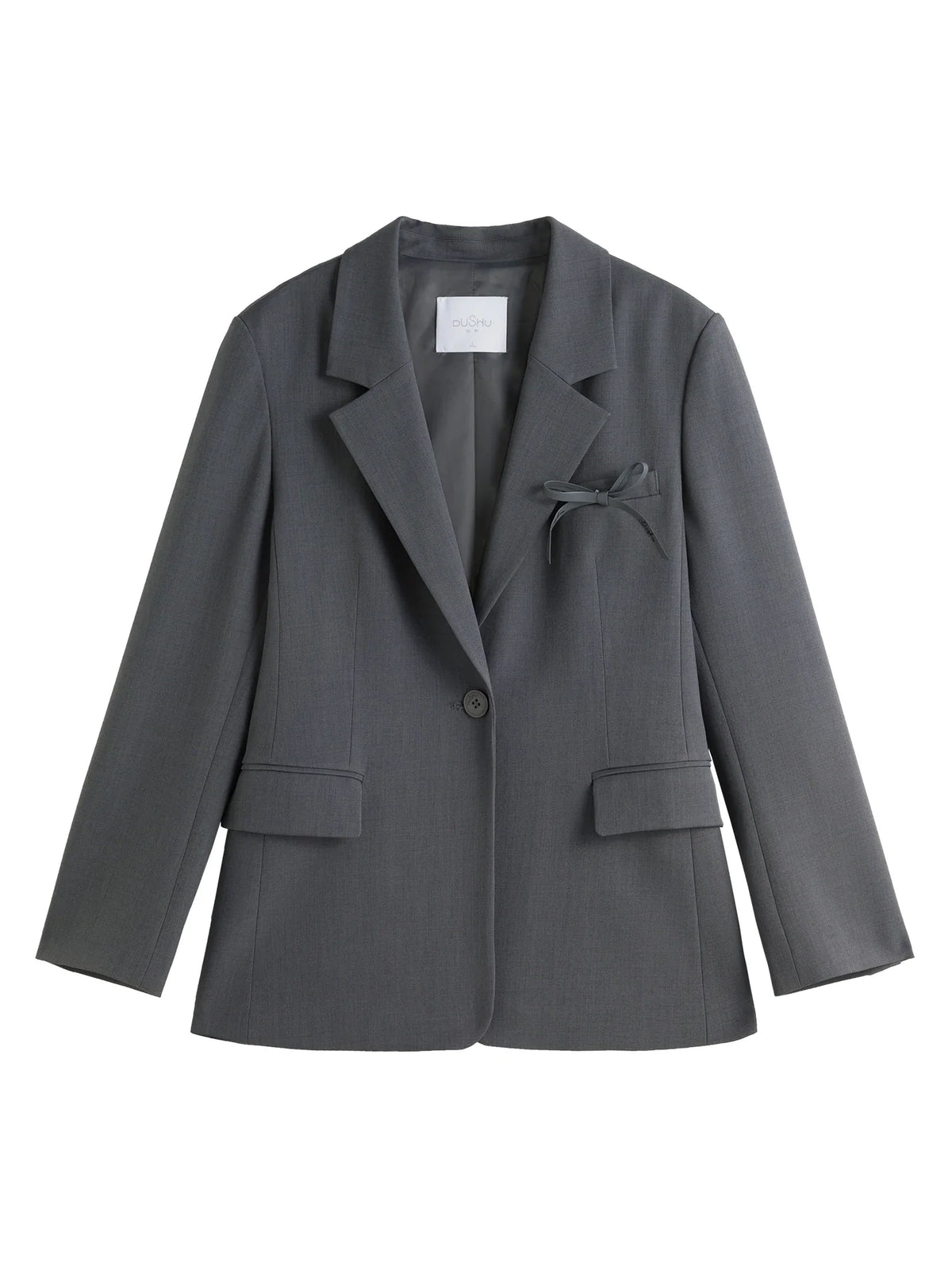 Plus Size Dark Gray Blazer Skirt Suit Office Outfit 2024 Autumn New Design Lapel Elegant Dress Skirt Female Suit（No Belt）