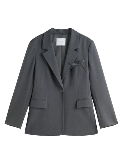 Plus Size Dark Gray Blazer Skirt Suit Office Outfit 2024 Autumn New Design Lapel Elegant Dress Skirt Female Suit（No Belt）