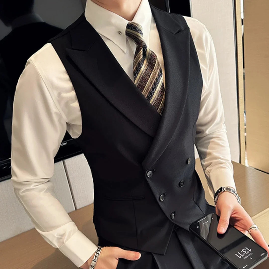 Men's Formal Vest Double Breasted Lapel Waistcoat for Weddings & Business