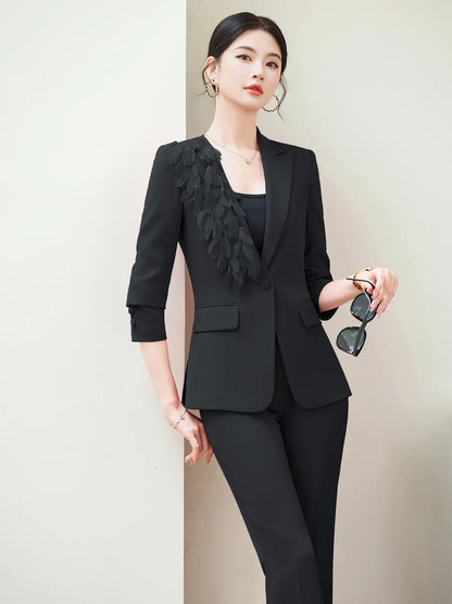 Spring Fashion Office Ladies Blazer and Pants Suit Formal Solid Color Women Jacket Trouser Women Business Work Wear 2 Piece Set
