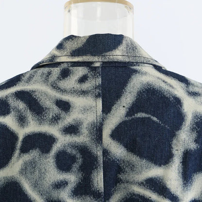2026 Spring Autumn New Women's Blazer Tie-dye Single Button Pockets Waist Cinching Elegant Coats Retro Denim Jacket HK18495