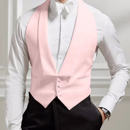 Men Vest Single Button Solid White with Lapel Waistcoat for Weddings & Formal Events