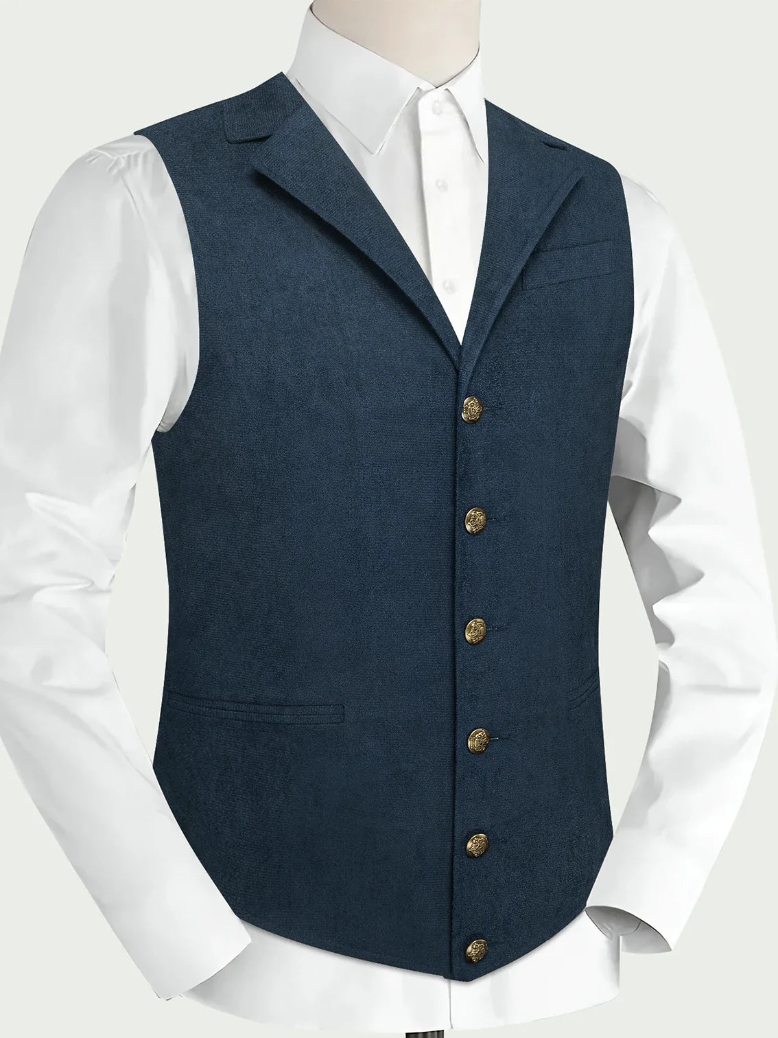 Men's Faux Suede Waistcoat – Single Breasted Slim Fit Formal Vest for Weddings & Business