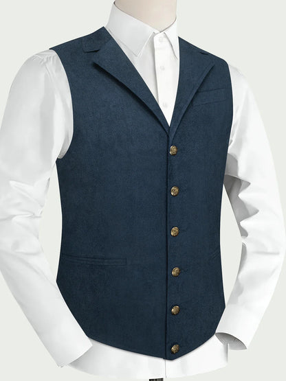 Men's Faux Suede Waistcoat – Single Breasted Slim Fit Formal Vest for Weddings & Business