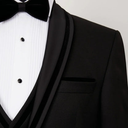 Men Suit 3 Pieces Black Single Button With Lapel For Wedding Banquet Birthday Party Business Work Daily Jacket Vest With Pants