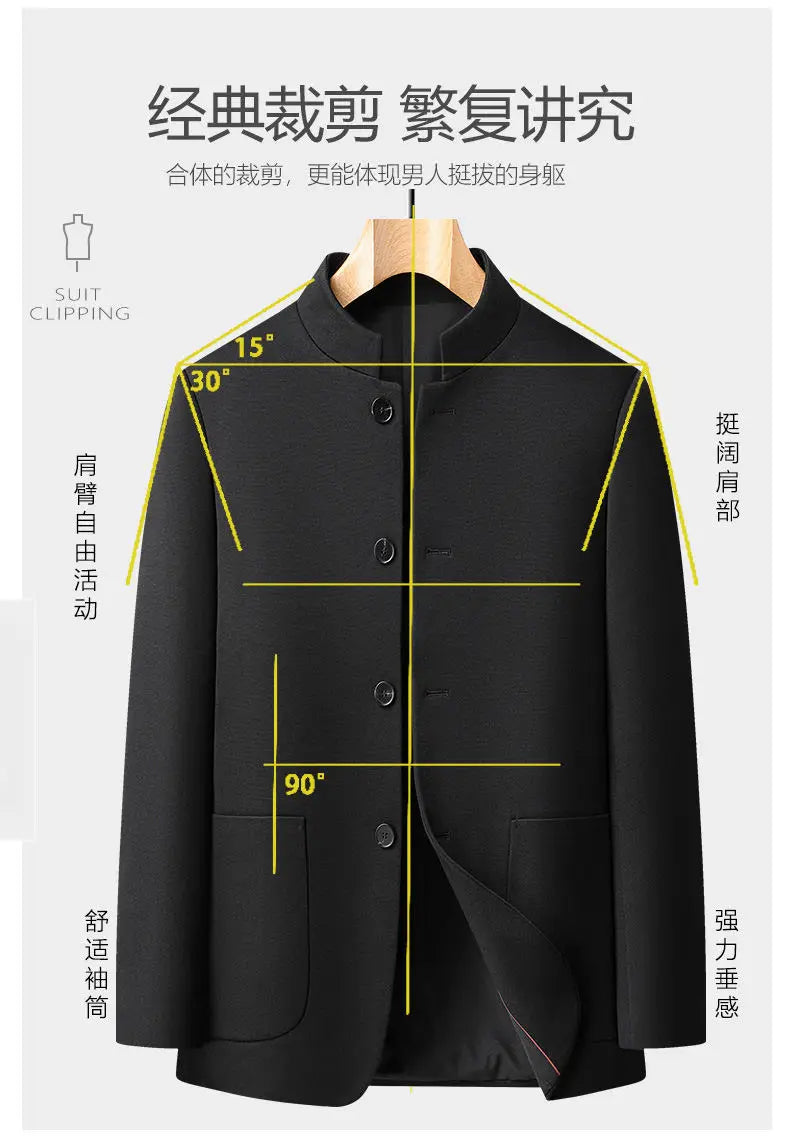 Blazer Men Smart Casual Stand Collar Korean Style Black Business Coat