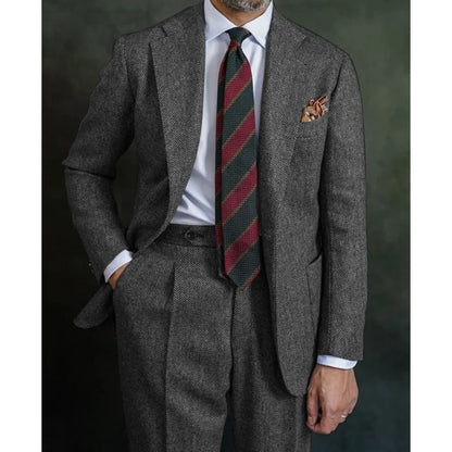 Men's 2-Piece Double-Breasted Suit Peak Lapel Slim Straight Fit for Wedding Business Casual