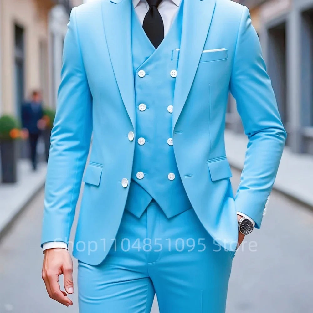 High Quality Men Wedding Suits Fashion Male Business Social Dance Party Dress Peak Lapel Blazers Pants with Vest for Party Prom