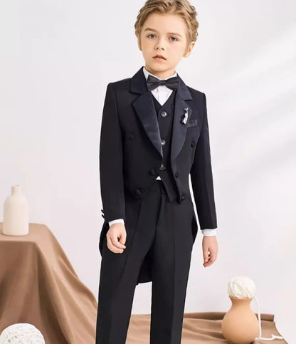 Boys Black 007 Piano Photography Suit Kids Party Ceremony Costume Children Birthday Wedding Prom Eve Performance Tuxedo Dress