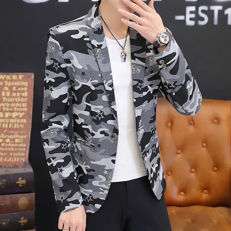 2025 British Light Mature Style High-End Camouflage Small Suit Jacket for Men, Trendy, Cool and Casual Formal Single Suit