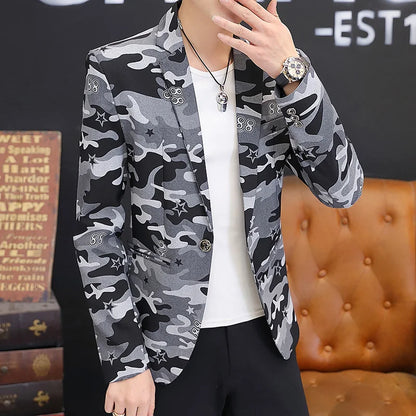 2025 British Light Mature Style High-End Camouflage Small Suit Jacket for Men, Trendy, Cool and Casual Formal Single Suit