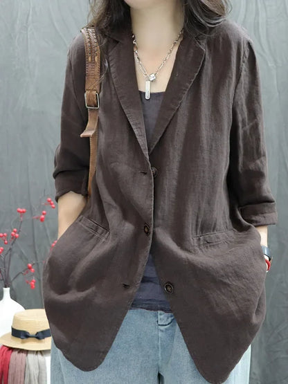 2026 Autumn New Style Women's Casual Pure Color Linen Long Sleeve Retro Fashionable Versatile Suiting Jacket Classic All-Match