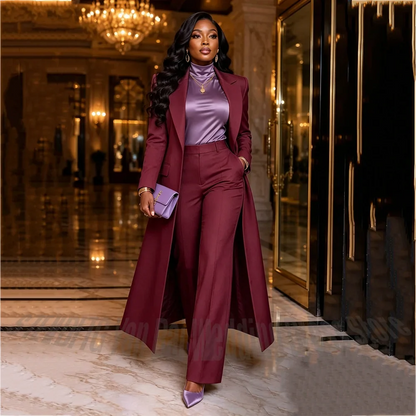 Luxury Women Suit Long Blazer Pants Stylish Notched Lapel Slim Fit Formal Business Party Evening Outfit Office Wear High Quality