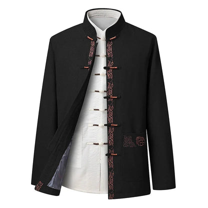 Tang Suit (Top + Pants) Spring and Autumn Elderly People Door Flaperon Embroidery Father Men's Hanfu Chinese Style Suit