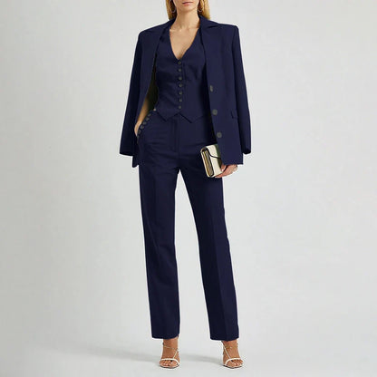 Slate Green Women's Suit Customized Elegant Single-breasted Peaked Lapel Three Pieces (Jacket+Pants+Vest) Office Lady Set