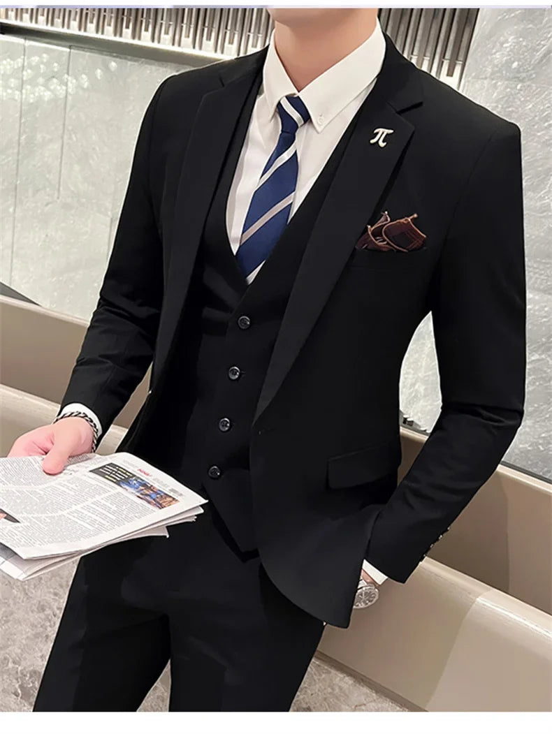 Men's 3-Piece Slim Fit Suit – Smart Casual Blazer, Vest & Pants for Business, Wedding & Formal Occasions