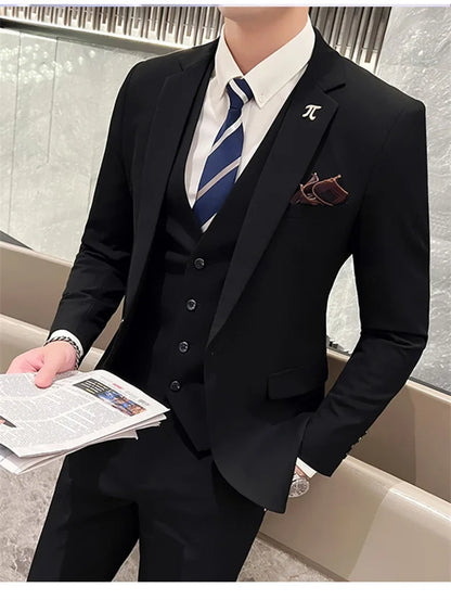 Men's 3-Piece Slim Fit Suit – Smart Casual Blazer, Vest & Pants for Business, Wedding & Formal Occasions