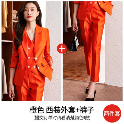 Fashion Elegant Pink High-End Small Business Suit Coat2022Autumn and Winter Elegant Vest Suit Three-Piece Korean Women's Clothin